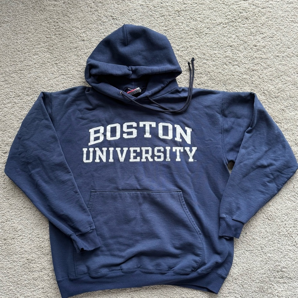 Boston University Navy Hoodie Vintage Champion Size M